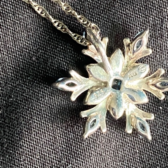 Diamond & Blue Sapphire Snowflake Necklace - Picture 5 of 8